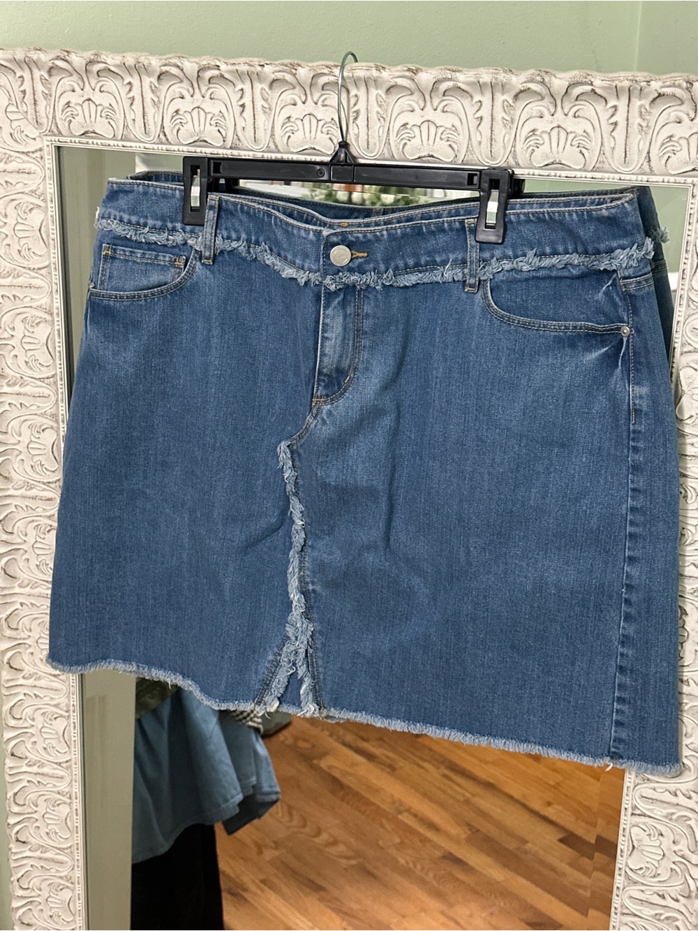 Loft Plus Denim Frayed Hem Mini Skirt | Size 18